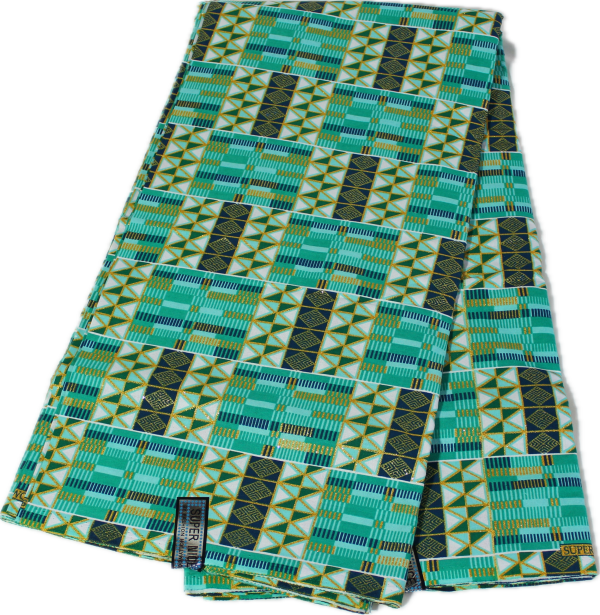 Wax pailleté au mètre - Géométrie - Bleu turquoise/Jaune/Or/Noir