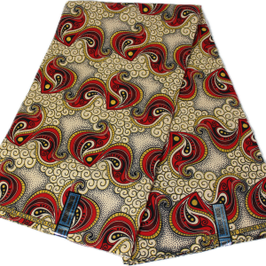 Wax pailleté au mètre - Fleurs - Beige/Rouge/Or