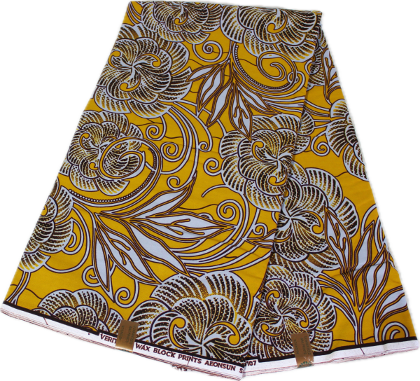 Wax au mètre - Fleurs - Jaune/Blanc/Marron