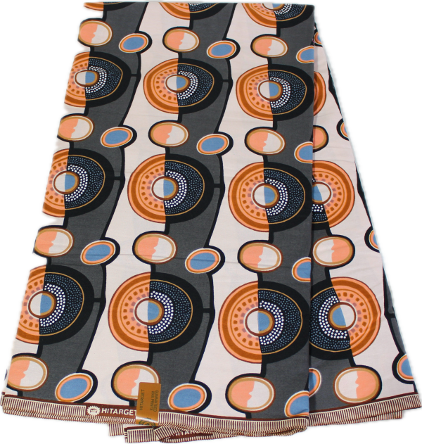 Wax au mètre - Mandala - Rayé - Blanc/Orange/Noir/Bleu
