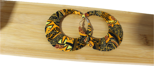 IMG_0834 Boucles d'oreilles en Wax pailleté - Orange/Jaune/Noir