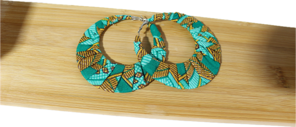 Boucles d'oreilles en Wax pailleté - Bleu turquoise/ Or