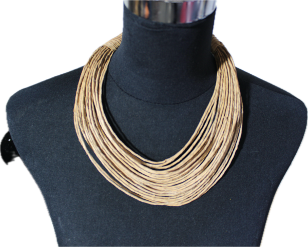 Collier en cordes de cuir superposées - Beige/blanc