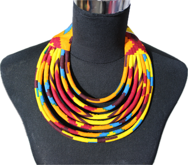 Collier en wax noué - multicolore orange
