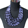 Collier en wax noué - bleu et blanc