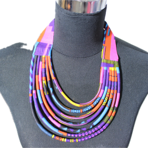 IMG_0859 Collier en wax noué - violet et rose