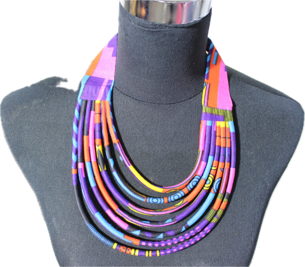Collier en wax noué - violet et rose