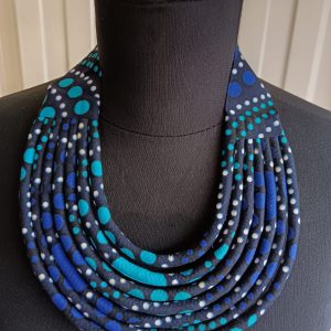 Collier en wax noué - Bleu/Noir/Blanc