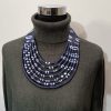 Collier en wax noué - bleu et blanc
