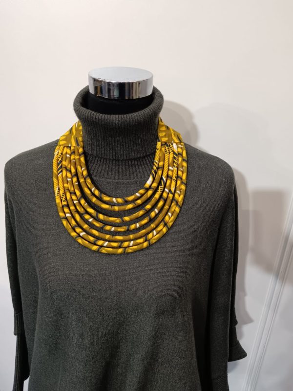 Collier en wax noué - jaune et marron