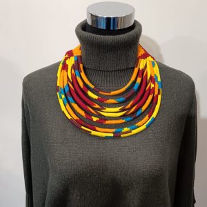 Collier en wax noué - multicolore orange