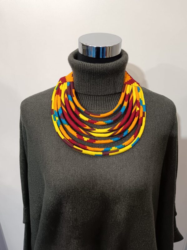 Collier en wax noué - multicolore orange