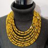 Collier en wax noué - jaune et marron