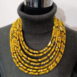 Collier en wax noué - jaune et marron