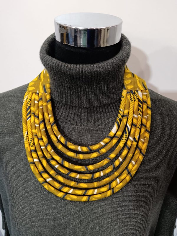 Collier en wax noué - jaune et marron