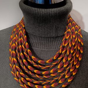 Collier en wax noué - Rouge et Marron