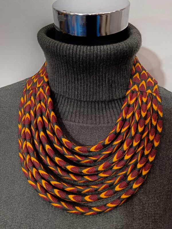 Collier en wax noué - Rouge et Marron