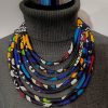 Collier en wax noué - multicolore et noir