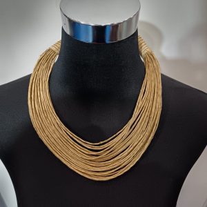 Collier en cordes de cuir superposées - Beige/blanc
