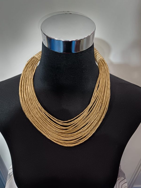 Collier en cordes de cuir superposées - Beige/blanc