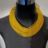 Collier en cordes de cuir superposées - Jaune
