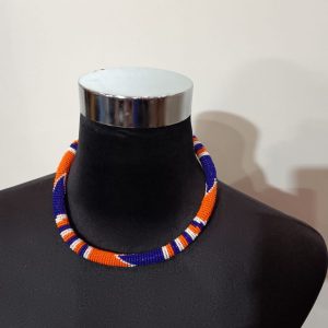 Collier en perles tubulaires tissées - Jaune et Marron