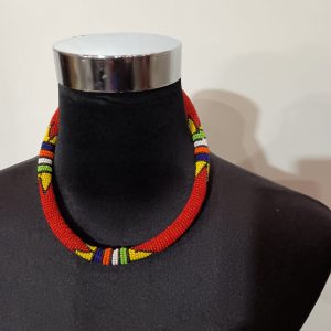 Collier en perles tubulaires tissées - Rouge