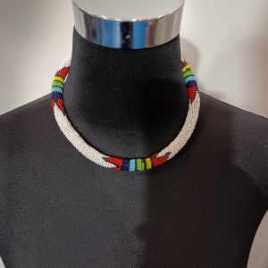 Collier en perles tubulaires tissées - Blanc