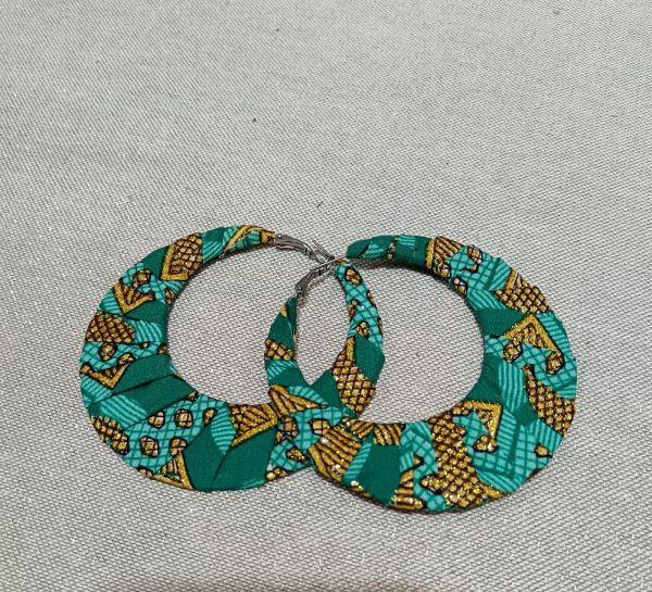 Boucles d'oreilles en Wax pailleté - Bleu turquoise/ Or