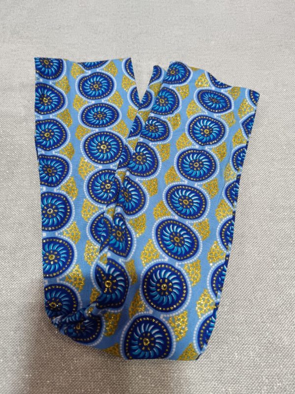 Bandeau court en wax pailleté à structure - Mandalas - Bleu/Or