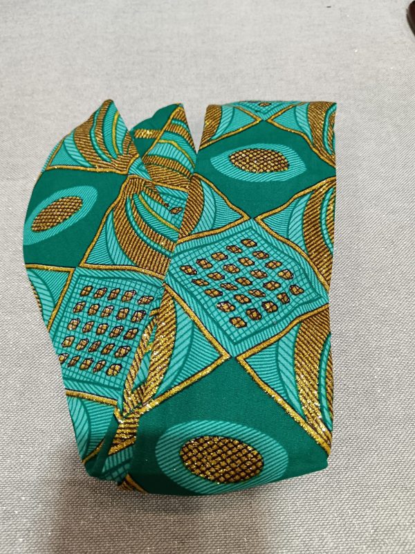 Bandeau court en wax pailleté à structure aluminium - Bleu turquoise/Or
