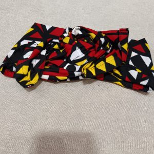 Bandeau Long en wax à structure - Géométrie – Rouge/Jaune/Blanc