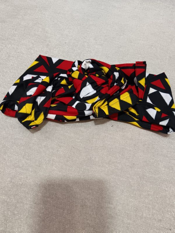 Bandeau Long en wax à structure - Géométrie – Rouge/Jaune/Blanc