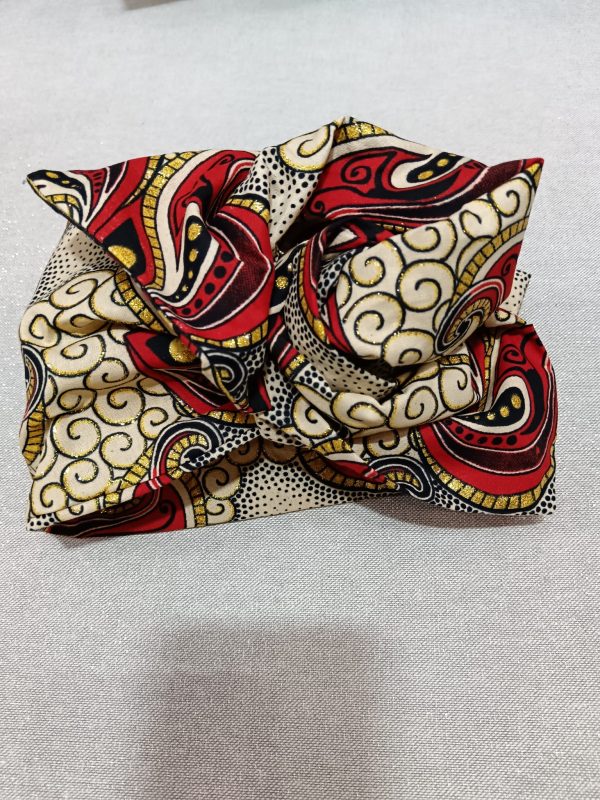 Bandeau Long en wax pailleté à structure - Fleurs – Beige/Rouge/Or